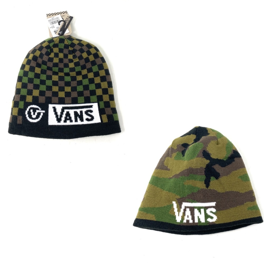 VANS Circle Tab Beanie Checker Green Black Knit Hat One Size VN0A7UDECMA